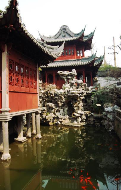 yu garden-shanghai-chine-vieille ville chinoise-fleurs-cerisiers-roses-jardin-zen