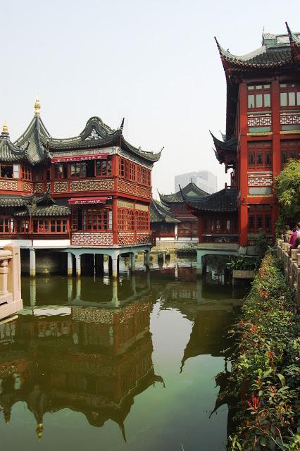 yu garden-shanghai-chine-vieille ville chinoise-fleurs-cerisiers-roses-jardin-zen