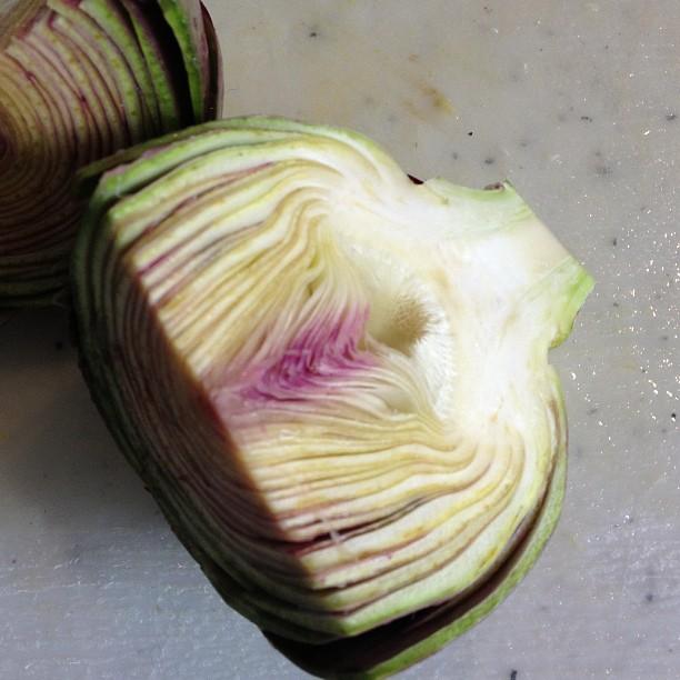 Artichauts violets, fèves et citrons confits