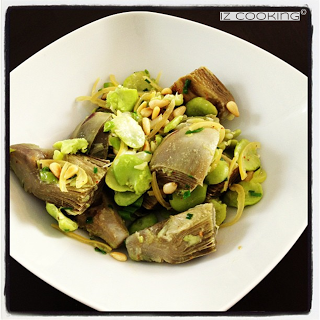 Artichauts violets, fèves et citrons confits