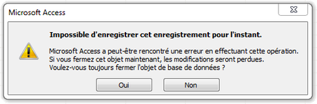 Impossible d’enregistrer cet enregistrement pour l’instant