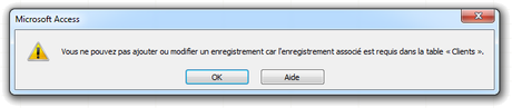 Vous ne pouvez pas ajouter ou modifier un enregistrement