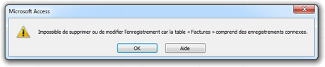 Impossible de supprimer ou de modifier l’enregistrement