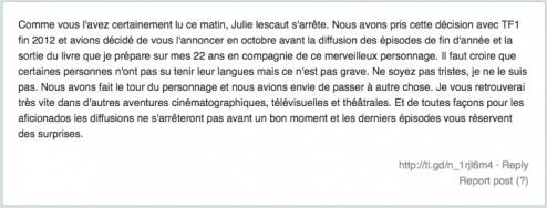 Julie Lecaut Tweet Arret