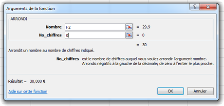 Arguments de la fonction arrondi