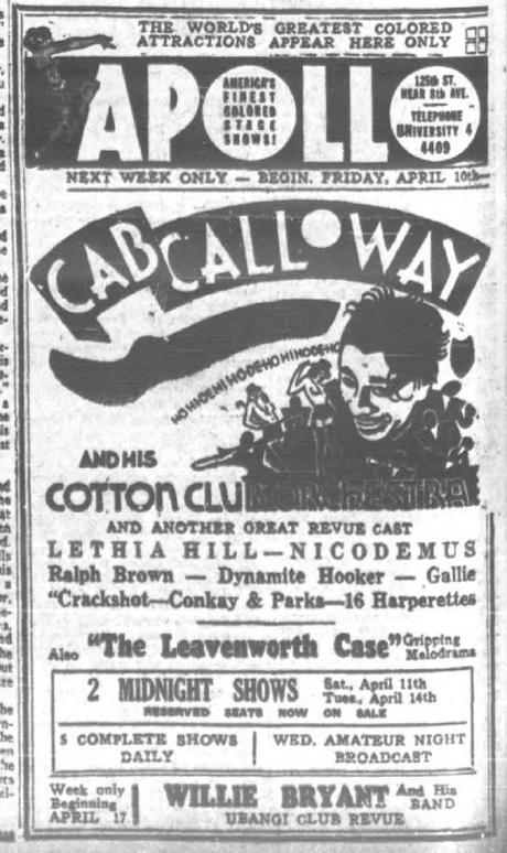 10 avril 1936 : Cab Calloway à l'Apollo de Harlem