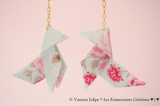 boucles d'oreille origami tissu bijoux poétique romantique origami