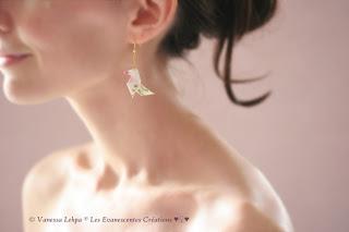 boucles d'oreille origami tissu bijoux poetique romantique origami