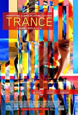 L'affiche anglaise, reflet fidèle du programme du film Trance, Danny Boyle, Vincent Cassel, James McAvoy, Rosario Dawson, London, affiche, teaser, trailer, Londres, Welcome to the punch, critique, Slumdog Millionaire, 127 Hours, 127 Heures, Trainspotting, Sunshine