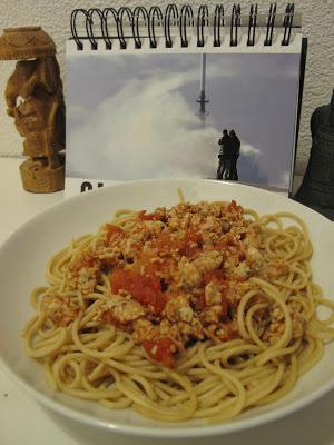 Plat: Spaghettis, Haché de Dinde aux Champignons et Tomates