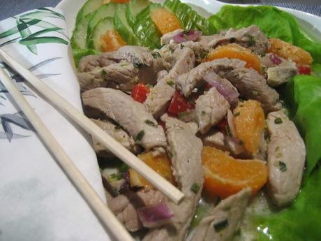 Filet de porc mariné à l'érable au yuzu en salade fraïche