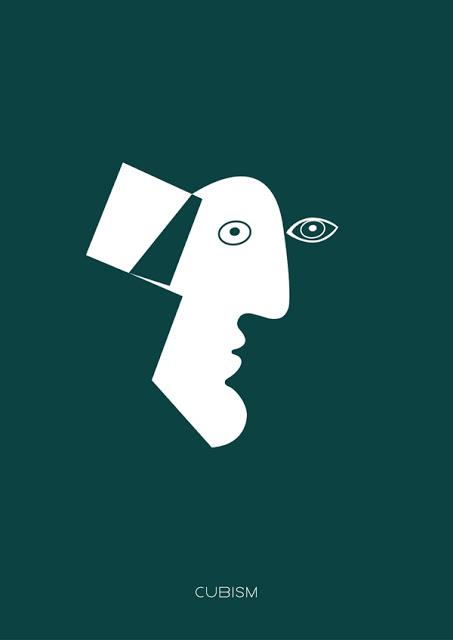 Une série minimaliste d'affiches d'Outmane Amahou qui illustrent les plus grands courants artistiques - Graphisme