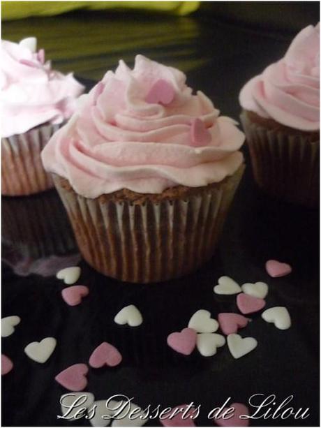 Cupcakes chocolat coeur nutella et chantilly framboise