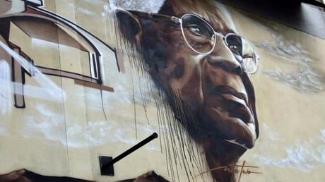 Fresque murale d’Aimé Césaire à l’entrée de Bagnolet (en Seine Saint-Denis, région parisienne), porte de Bagnolet en direction de Montreuil, en avril 2013 © stéphane weber