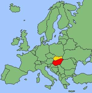 La Hongrie (en rouge) et la Slovaquie (en jaune) aujourd'hui