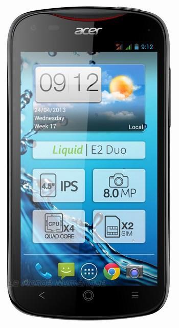 Smartphone Acer Liquid E2 Duo, quad core et écran de 4,5 pouces à prix attractif