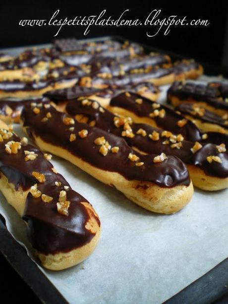Eclairs au chocolat et pépites de nougatine