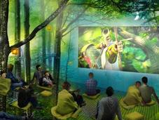 salle cinéma éphémère perchée dans arbres pour film EPIC