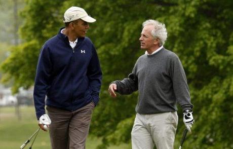Le président Barack Obama et le sénateur du Tenessee Bob Corker lors de la partie de golf à Andrews, au Maryland, hier, lundi.