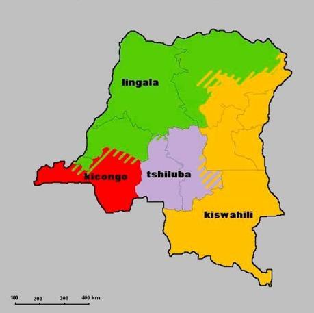 Répartition géographique des dialectes en RDC.