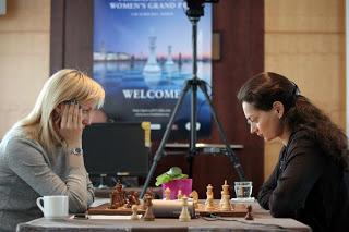 Echecs à Genève : Anna Muzychuk (2585) 1-0 Yifan Hou (2617) © Anastasiya Karlovich  