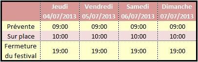 Japan Expo 2013 - Horaires