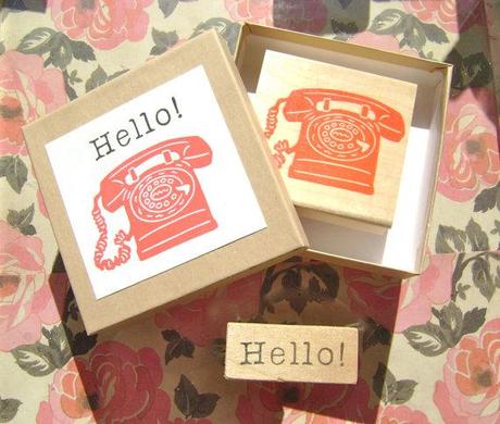 Rotary Telephone Rubber Stamp Set - Hand Carve Wood Mounted - Retro stamps for craft projects calling cards and more