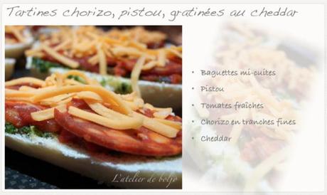 Tartines chorizo, pistou, gratinées au cheddar 2