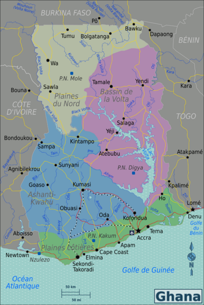 Carte des régions du Ghana