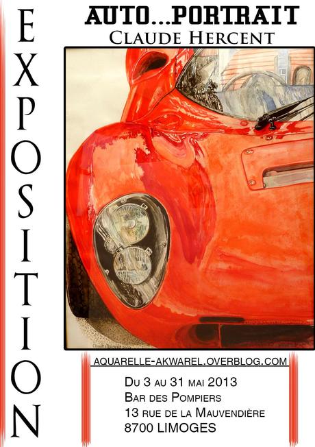 affiche pour mon expo : aquarelle Dino Ferrari 206 SP de 1966