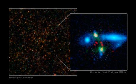 Fusion géante de galaxies découverte par le télescope spatial Herchel