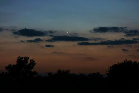 Jupiter Venus & Mercury conjunction from between Corsicana and Waco, Texas