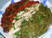 Escalopes accompagnés d'haricots verts sautés poivron rouge