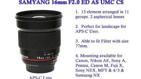 Samyang 16mm F2.0 ED AS UMC CS