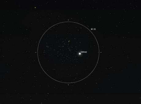 Ephéméride astronomique : semaine du 3 au 10 juin 2013 Vénus en conjonction avec l'essaim d'étoiles Messier 35 (M 35)