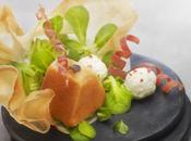 Sorbet tomate corolle brick, mousse basilic julienne viande grisons