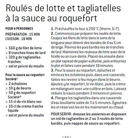 Roulés de lotte et tagliatelles à la sauce roquefort