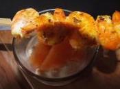 Verrine saumon fumé brochette crevettes curcuma
