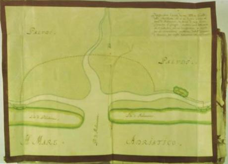 Dessin autographe de Gualdi du projet Calvezon contre l'acqua alta - 1662