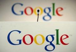 Le logo de Google apparaît sur une estrade, dans les locaux de l'entreprise à New-York, le 21 mai 2012