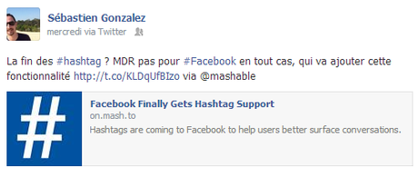 Exemple d'utilisation du hashtag sur Facebook