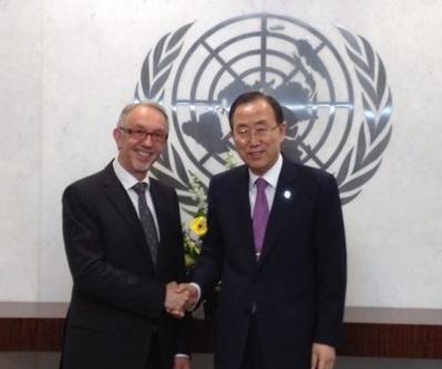 José Badia, Conseiller de Gouvernement pour les Relations Extérieures et  Ban Ki-moon, Secrétaire général de l'ONU. Photo courtoisie © DR