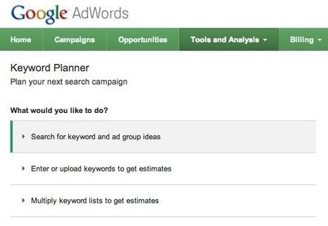 AdWords Keyword Planner : outil de planification de mots-clés