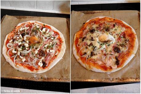 Pizza jambon fumé, champignons et mozzarella
