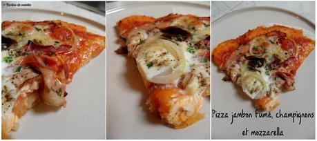 Pizza jambon fumé, champignons et mozzarella