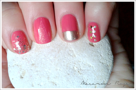 [ Nail art ] Rose & or, triangle, paillette & cie