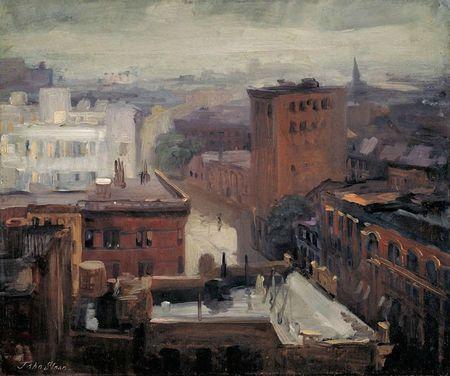 1913 Rain, Rooftops, West 4th Street oil on canvas 51 x 61 cm