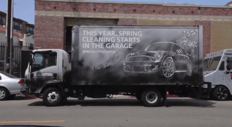 reverse graffiti mini garage butler shine stern partners ambient marketing clean tag truck promotion auto USA 2
