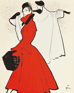 rené gruau affiche manteau rouge 1950 femme dior vanessa lekpa