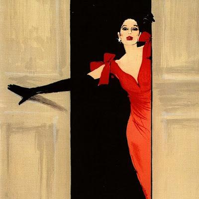 rené gruau dessins illustrations de mode christian dior femme robe rouge gant noir parisienne haute couture